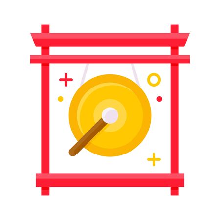 Chinese gong vector illustration, Chinese New year flat iconのイラスト素材