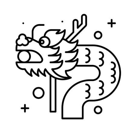 Dragon vector illustration, Chinese New year line iconのイラスト素材