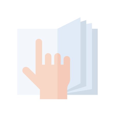 Open book with hand pointing vector illustration, flat design iconのイラスト素材
