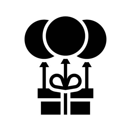 Gift box with balloons vector illustration, solid design iconのイラスト素材