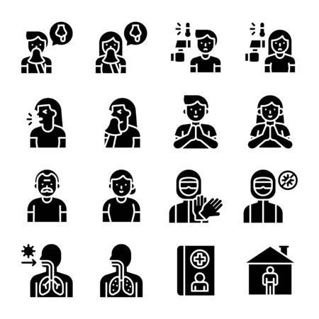 Coronavirus disease 2019 related vector icon set 1, solid styleのイラスト素材