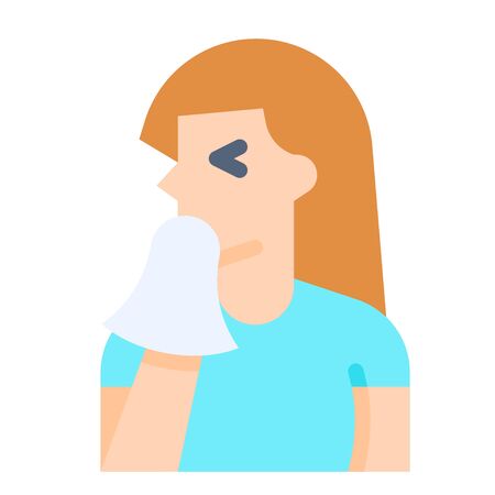 Woman covering her mouth with a handkerchief vector illustration, flat design iconのイラスト素材