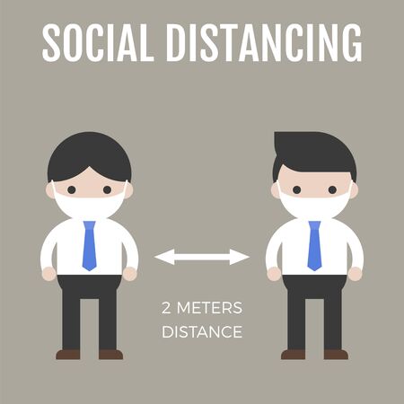 Two men maintaining a physical distance vector illustrationのイラスト素材