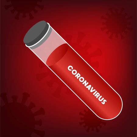 Blood in test tube on red coronavirus background vector illustrationのイラスト素材