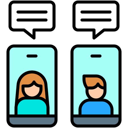 Mobile chat, work from home related vector illustrationのイラスト素材