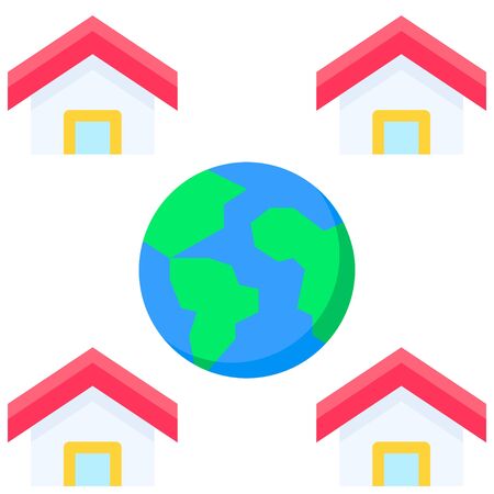 Globe with houses icon, global connection vector illustrationのイラスト素材
