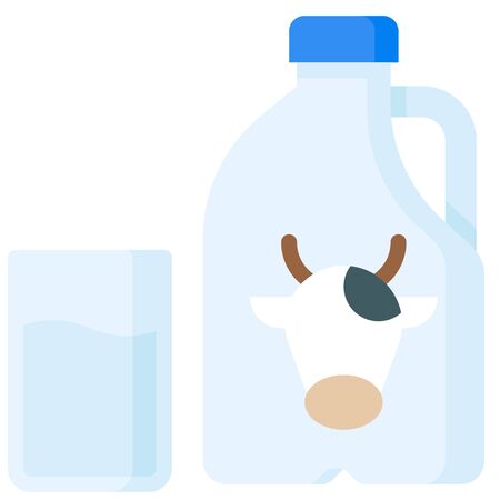 Glass of milk and milk gallon flat iconのイラスト素材