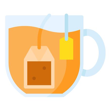 Tea cup with tea bag icon, Beverage flat style vector illustrationのイラスト素材