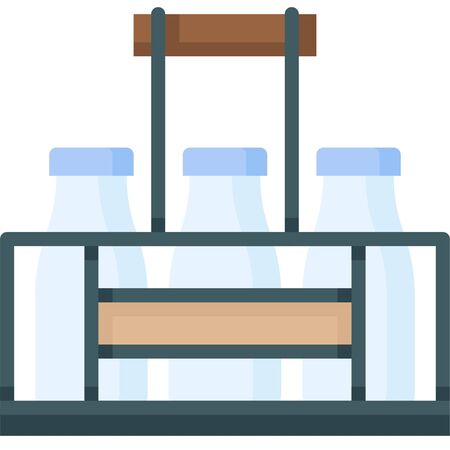 Milk bottle in wire basket icon, Beverage flat style vectorのイラスト素材