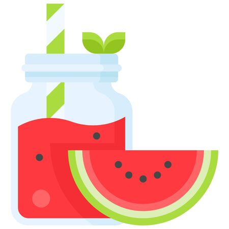 Watermelon smoothie icon, Beverage flat style vector illustrationのイラスト素材