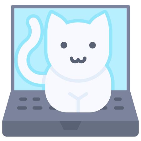 Cat on laptop, Telecommuting or  remote work related iconのイラスト素材