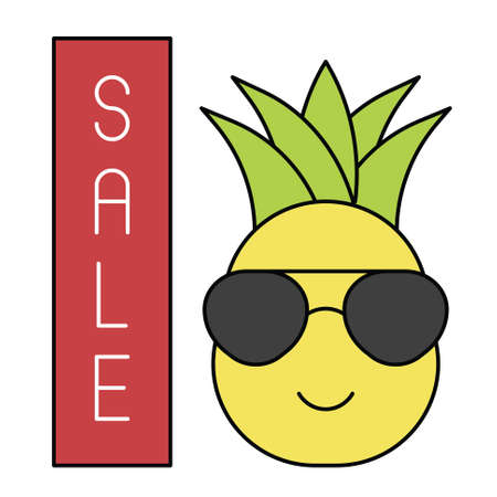 Pineapple with sale sign icon, Summer sale related vector illustrationのイラスト素材