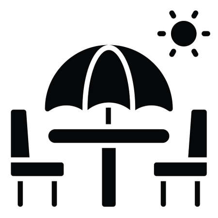 Beach umbrella with desk and chairs icon, Summer sale related vector illustrationのイラスト素材