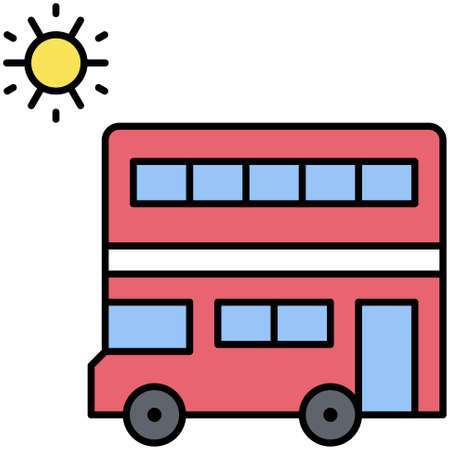 Double decker bus icon, Summer vacation related vector illustrationのイラスト素材