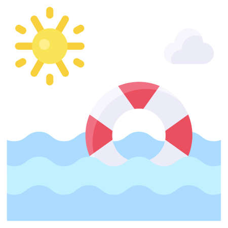Sea with swim ring icon, Summer vacation related vector illustrationのイラスト素材