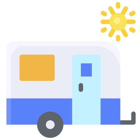Camper trailer icon, Summer vacation related vector illustrationのイラスト素材