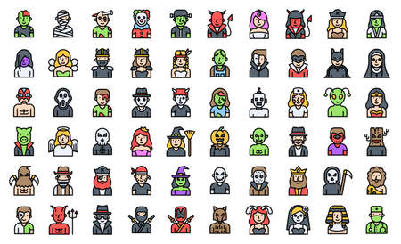 Halloween costume party filled icon set, vector illustrationのイラスト素材