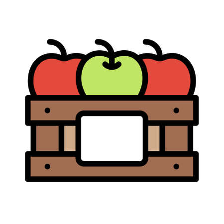 Wooden crate with apples icon, Thanksgiving related vector illustrationのイラスト素材