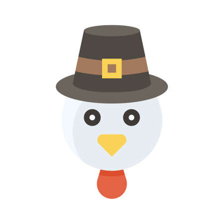 Chicken head wearing a pilgrim hat icon, Thanksgiving related vector illustrationのイラスト素材