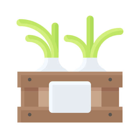 Wooden crate with spring onions icon, Thanksgiving related vector illustrationのイラスト素材