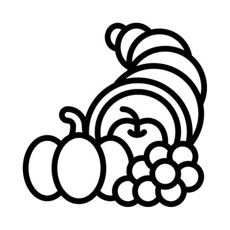 Cornucopia with fruit and vegetable icon, Thanksgiving related vector illustrationのイラスト素材