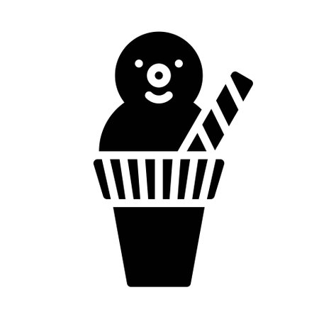 Snowman ice cream cone icon, Christmas food and drink vector illustrationのイラスト素材