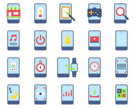 Mobile application icon set 3, flat stye vector illstrationのイラスト素材