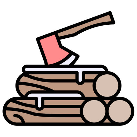 Firewoods and Axe icon, Winter city related vector illustrationのイラスト素材
