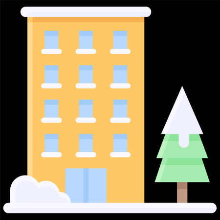 Apartment Building icon, Winter city related vector illustrationのイラスト素材