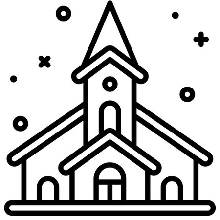 Church in winter icon, Winter city related vector illustrationのイラスト素材