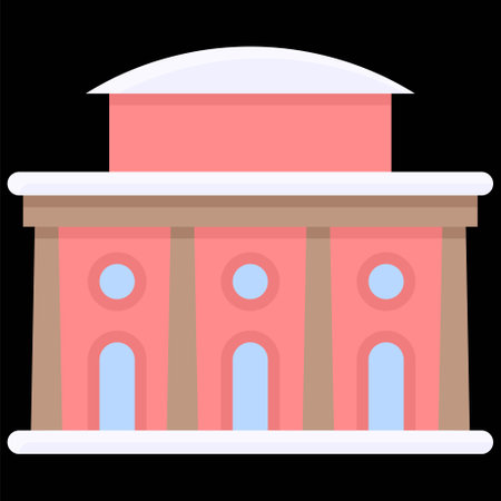 Museum covered in snow icon, Winter city related vector illustrationのイラスト素材