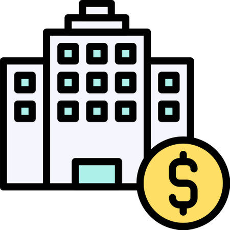 Hotel with coin icon, Bankruptcy related vector illustrationのイラスト素材