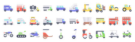 Transportation related flat icon set 2, vector illustrationのイラスト素材