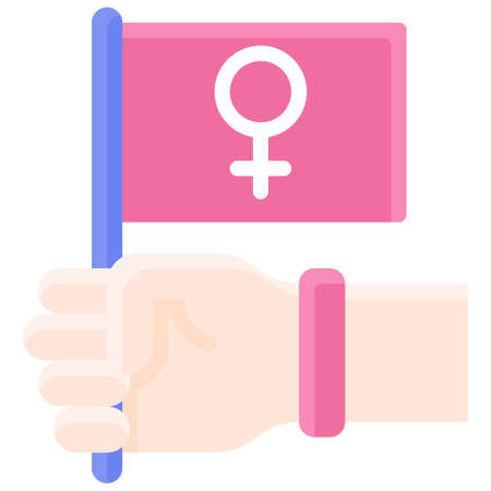 Hand holding Female gender symbol flag icon, International Women's Day related vector illustrationのイラスト素材
