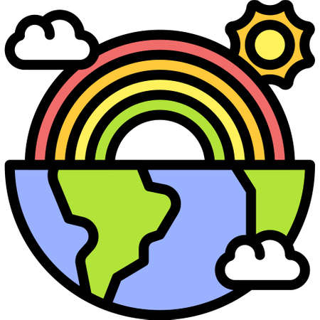 Rainbow with Half Earth icon, Earth Day related vector illustrationのイラスト素材