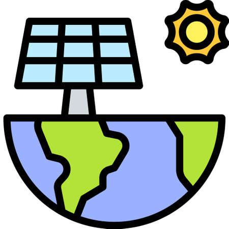 Solar panel on Half Earth icon, Earth Day related vector illustrationのイラスト素材