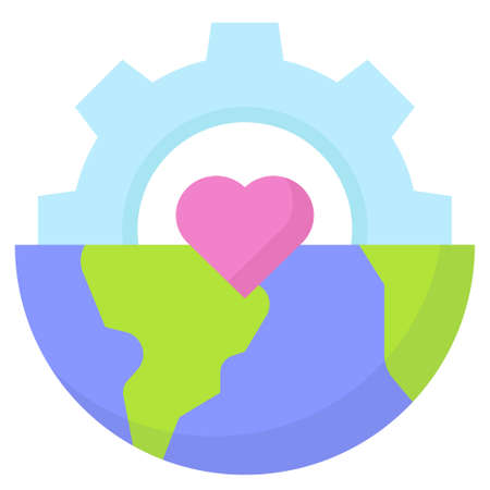 Half Gear with Half Earth icon, Earth Day related vector illustrationのイラスト素材