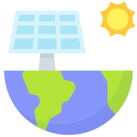 Solar panel on Half Earth icon, Earth Day related vector illustrationのイラスト素材