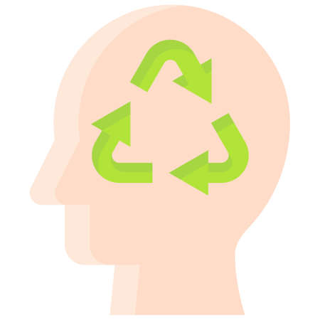 Head with Recycling symbol inside icon, Earth Day related vector illustrationのイラスト素材