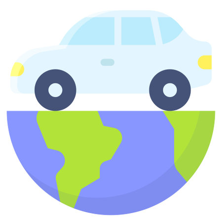 Car on Half Earth icon, Earth Day related vector illustrationのイラスト素材