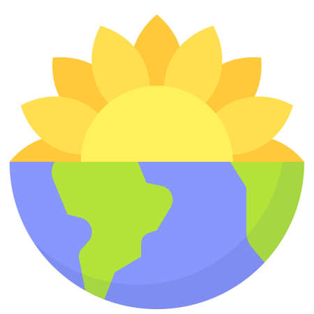 Half Sunflower on Half Earth icon, Earth Day related vector illustrationのイラスト素材