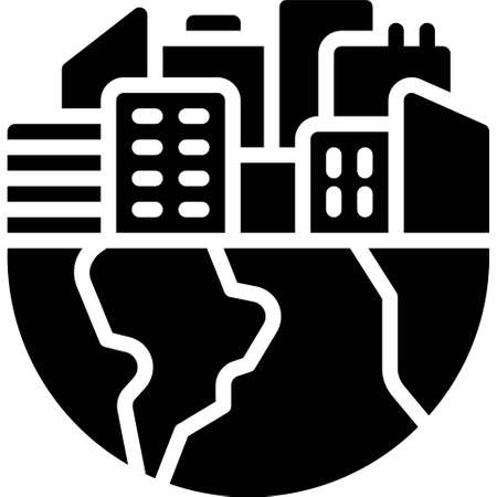 Town on Half Earth icon, Earth Day related vector illustrationのイラスト素材