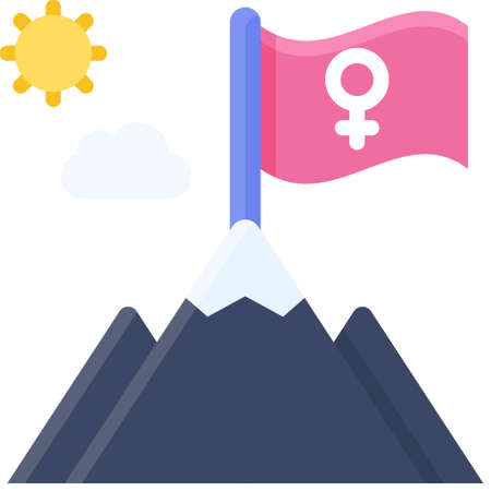 Flag on top of mountain icon, Feminism related vector illustrationのイラスト素材