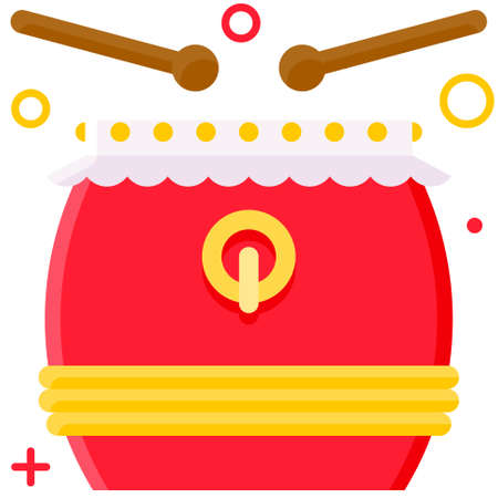 Drum icon, Dragon Boat festival related vector illustrationのイラスト素材