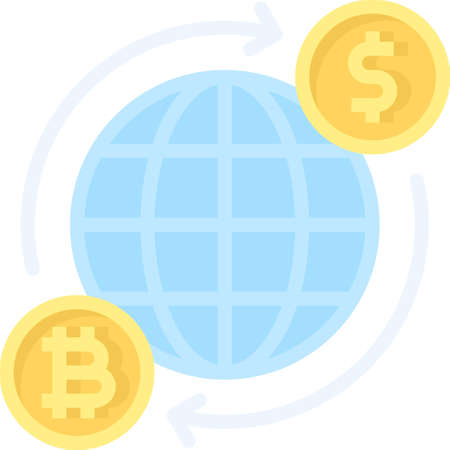 World grid and Bitcoin icon, Cryptocurrency related vector illustrationのイラスト素材