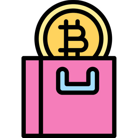 Bitcoin and Shopping bag icon, Cryptocurrency related vector illustrationのイラスト素材