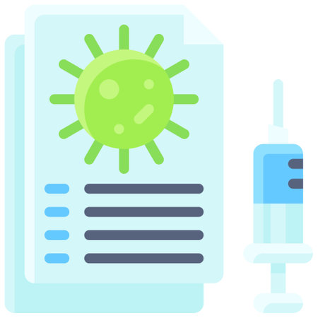 Virus and Vaccine document icon, Vaccine Development related vector illustrationのイラスト素材
