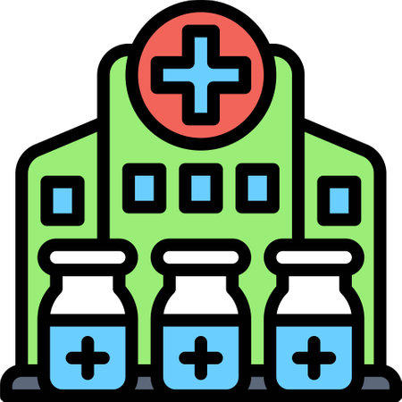 Vaccine and Hospital icon, Vaccine Development related vector illustrationのイラスト素材