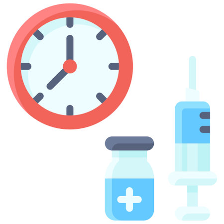 Clock and Vaccine icon, Vaccine Development related vector illustrationのイラスト素材