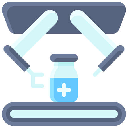 Vaccine bottle on factory belt icon, Vaccine Development related vector illustrationのイラスト素材
